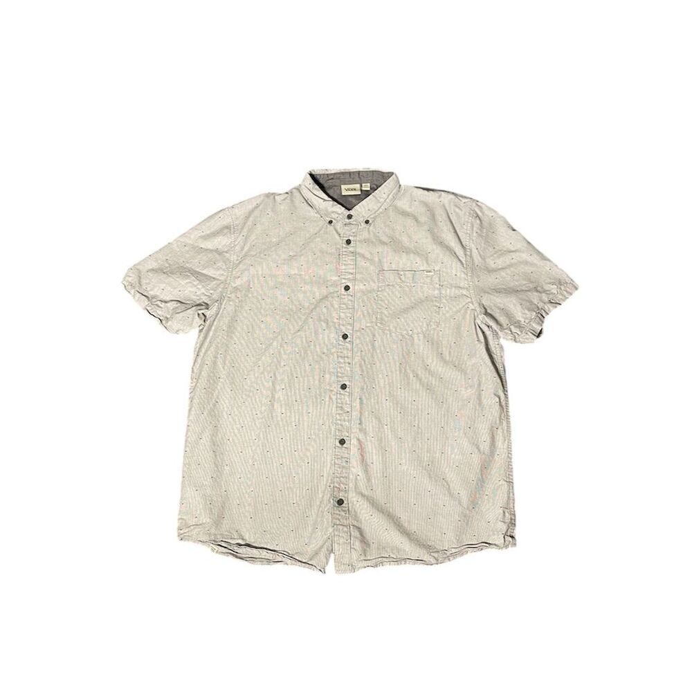 Vans Men's Grey with Black Print Short Sleeve Button-Up Shirt Size XXL